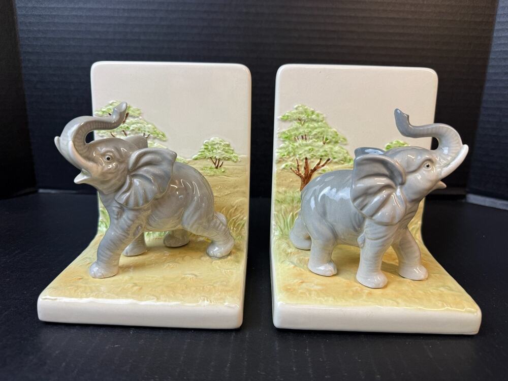 Vintage MOC Japan Otagiri Mercantile Company Elephant Bookends Hand Painted